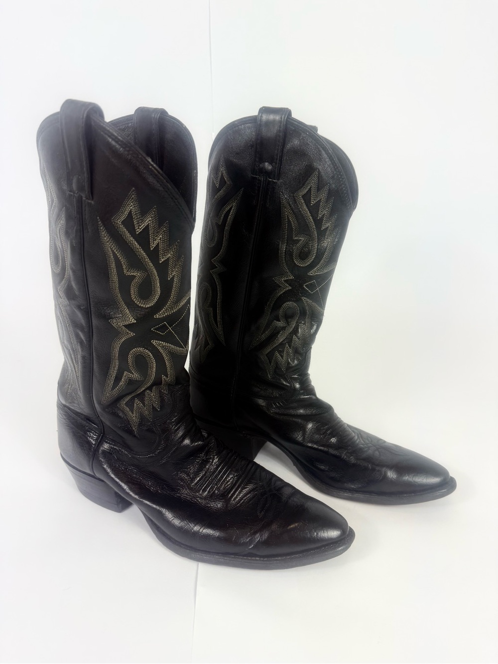 Justin Boots Black Leather Western Cowboy Boots with Contrast Stitching #9036